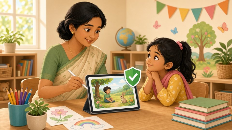 A teacher checking a story prompt for safety